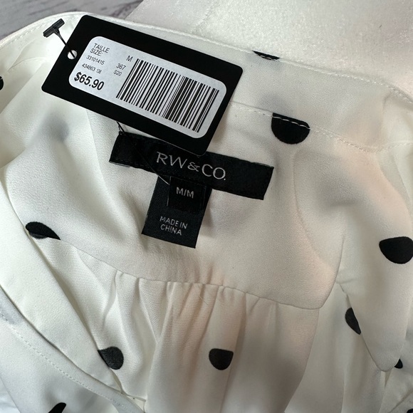 NWT RW&CO. White & Blue Polka Dot Shirt - M - Picture 4 of 7